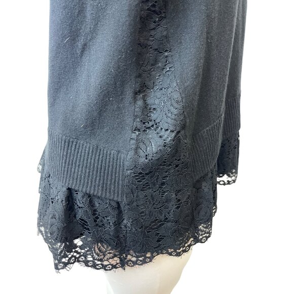 Kate Spade Broome Street Black Sweater With Lace Hem & Pearl Button Accents Sz M - Picture 4 of 6